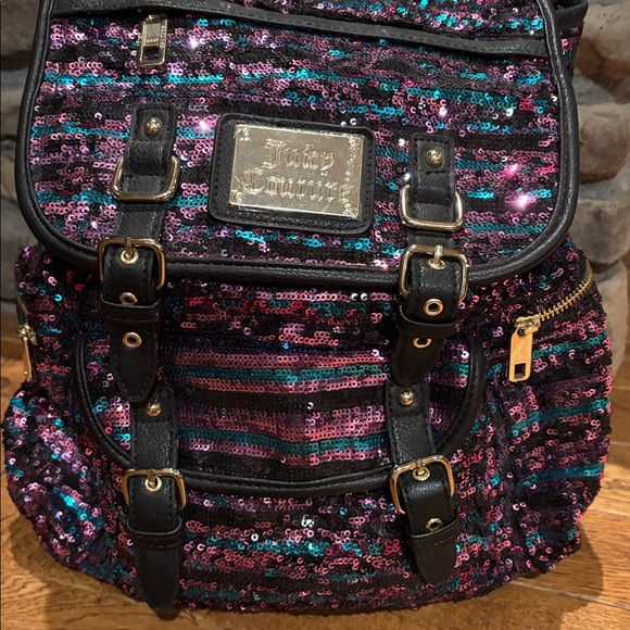 NWOT VTG Juicy Couture Black and Pink Sequin Backpack - Picture 3 of 9